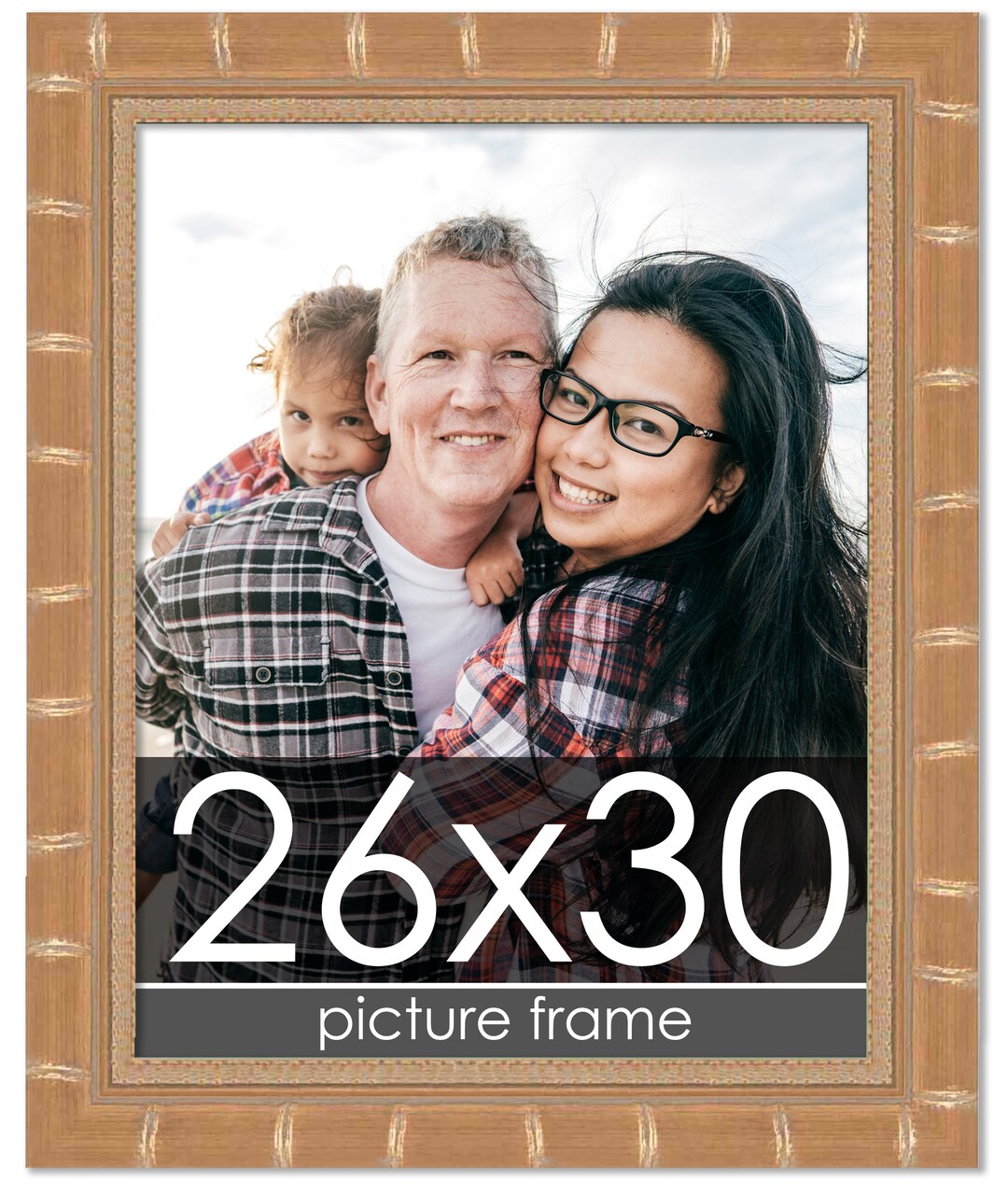 26x30 Gold Modern Bamboo Picture Frame - UV Acrylic, Foam Board Backing, Hanging Hardware